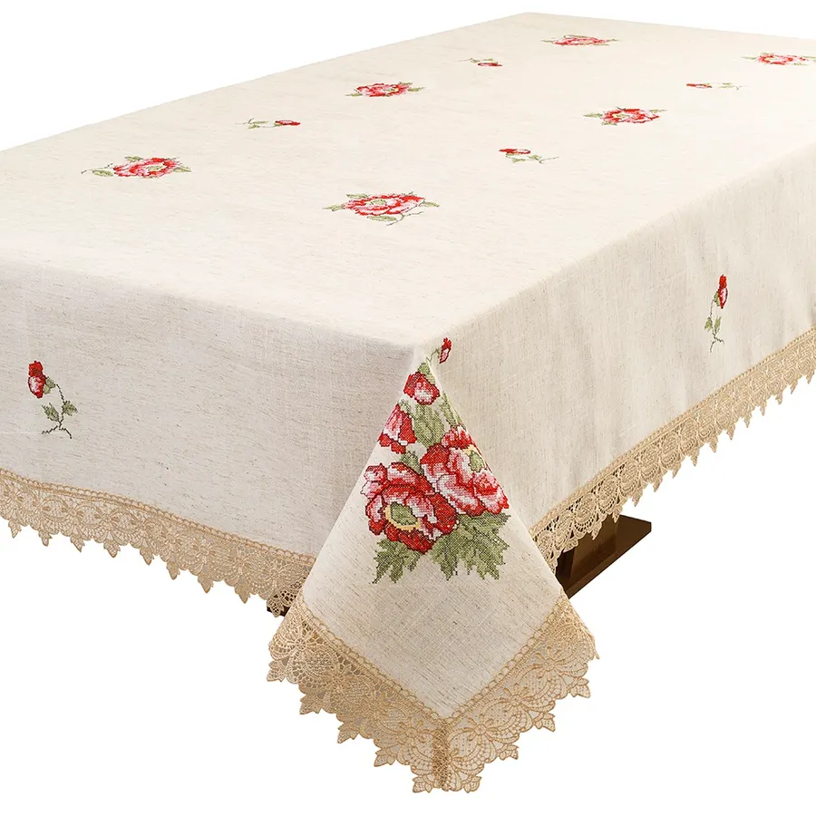 Toalha de mesa de renda guipir bordada 421