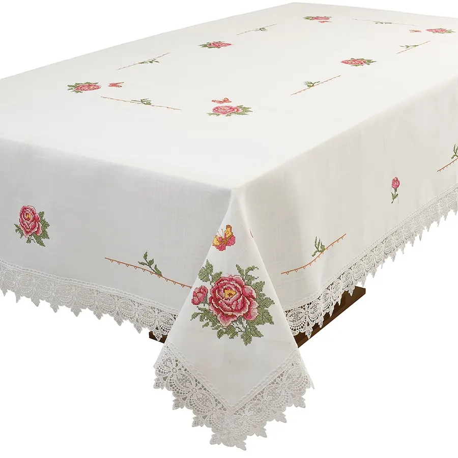 Toalha de mesa de renda guipir bordada 422