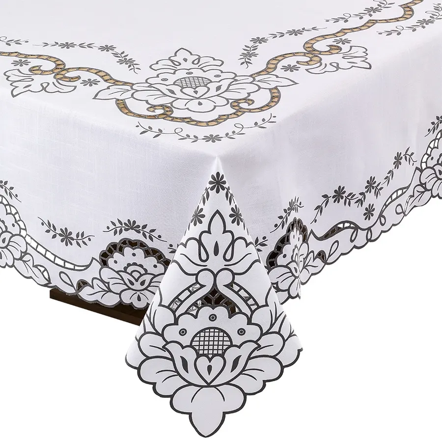 Toalha de mesa em richelieu a laser estampada 2235
