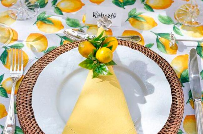 guardanapo de tecido e argola para mesa posta